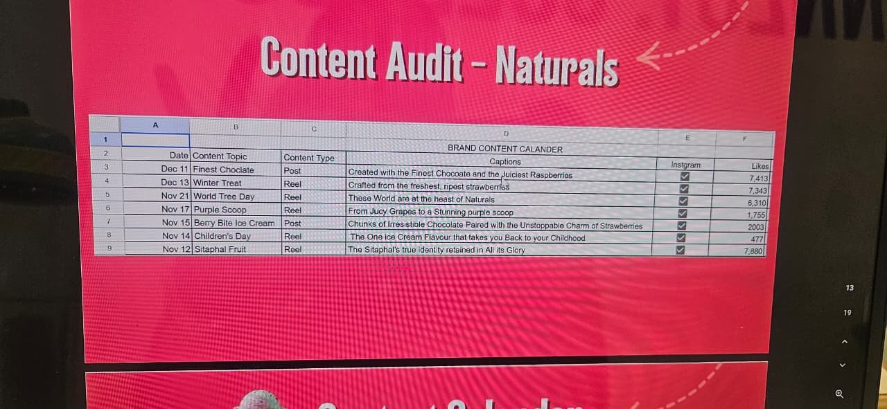 Naturals Ice Cream Content Audit Spreadsheet